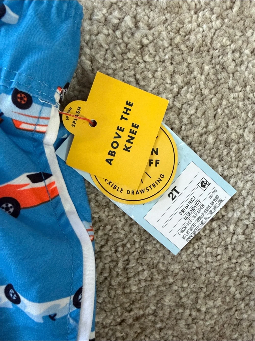 NWT Boys Blue Race Car Swim Shorts with Lining 2T